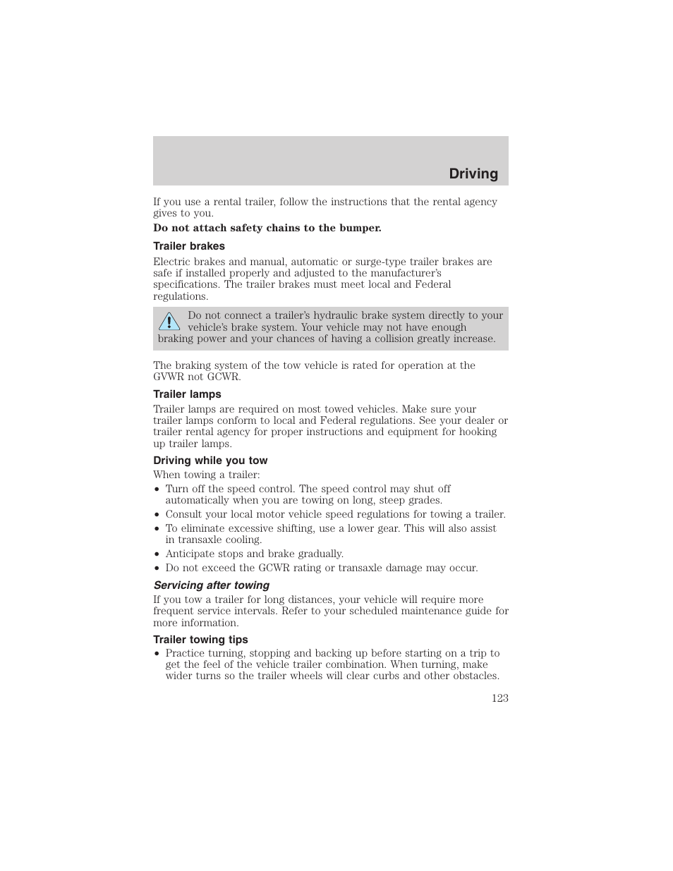 Driving | FORD 2003 Focus User Manual | Page 123 / 216