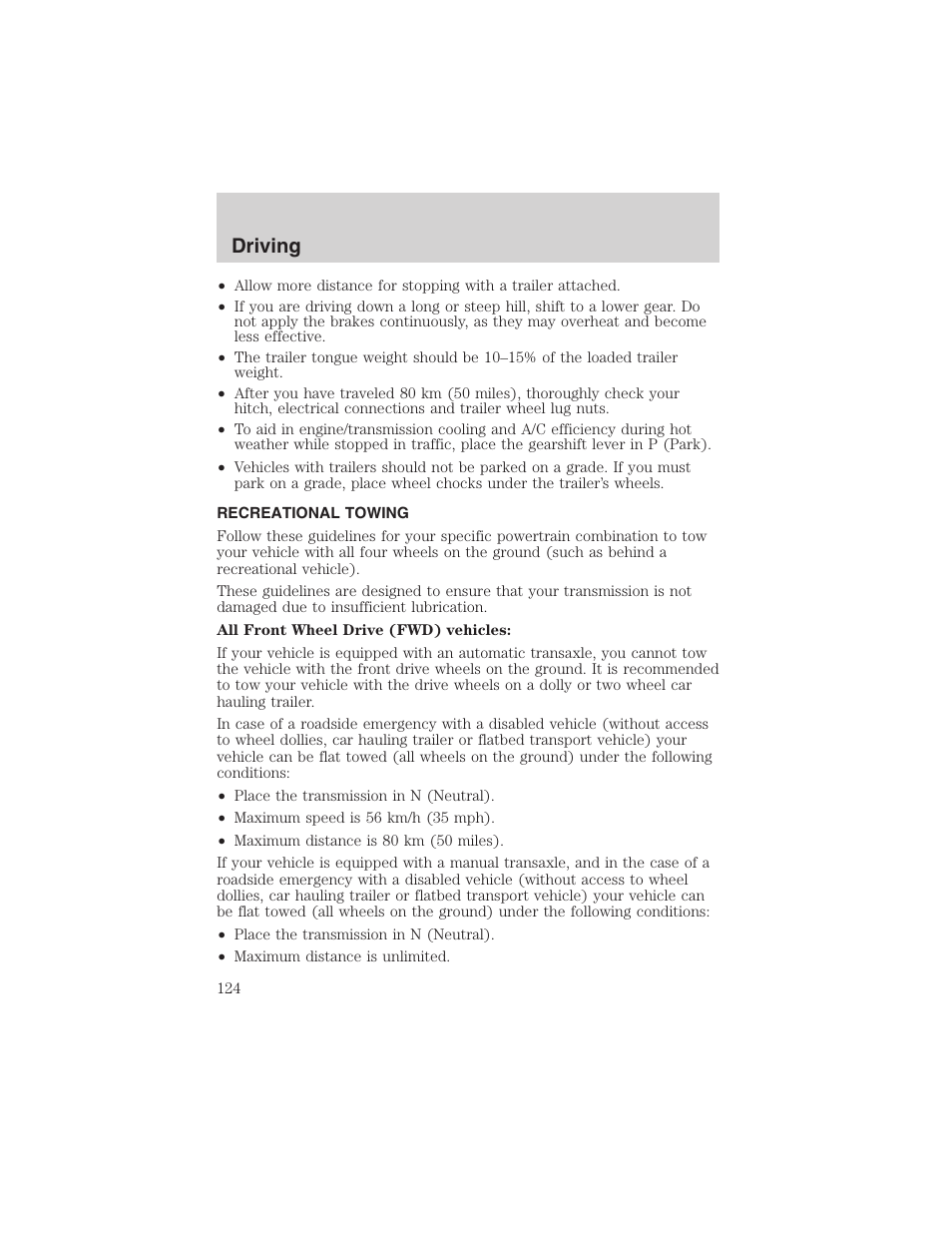 Driving | FORD 2003 Focus User Manual | Page 124 / 216