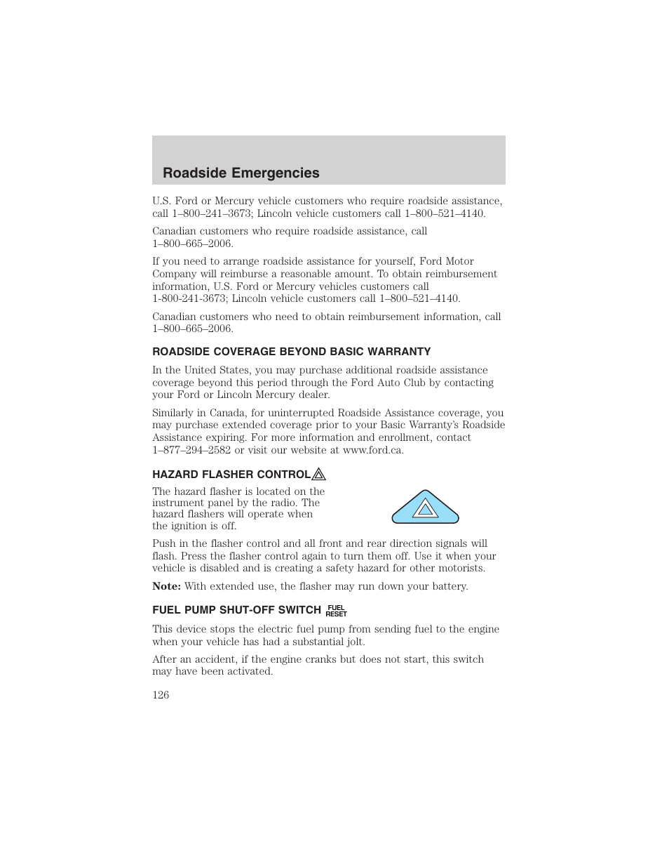Roadside emergencies | FORD 2003 Focus User Manual | Page 126 / 216