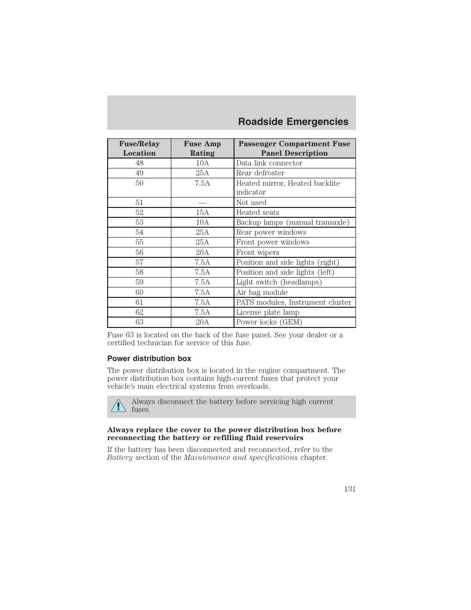 Roadside emergencies | FORD 2003 Focus User Manual | Page 131 / 216