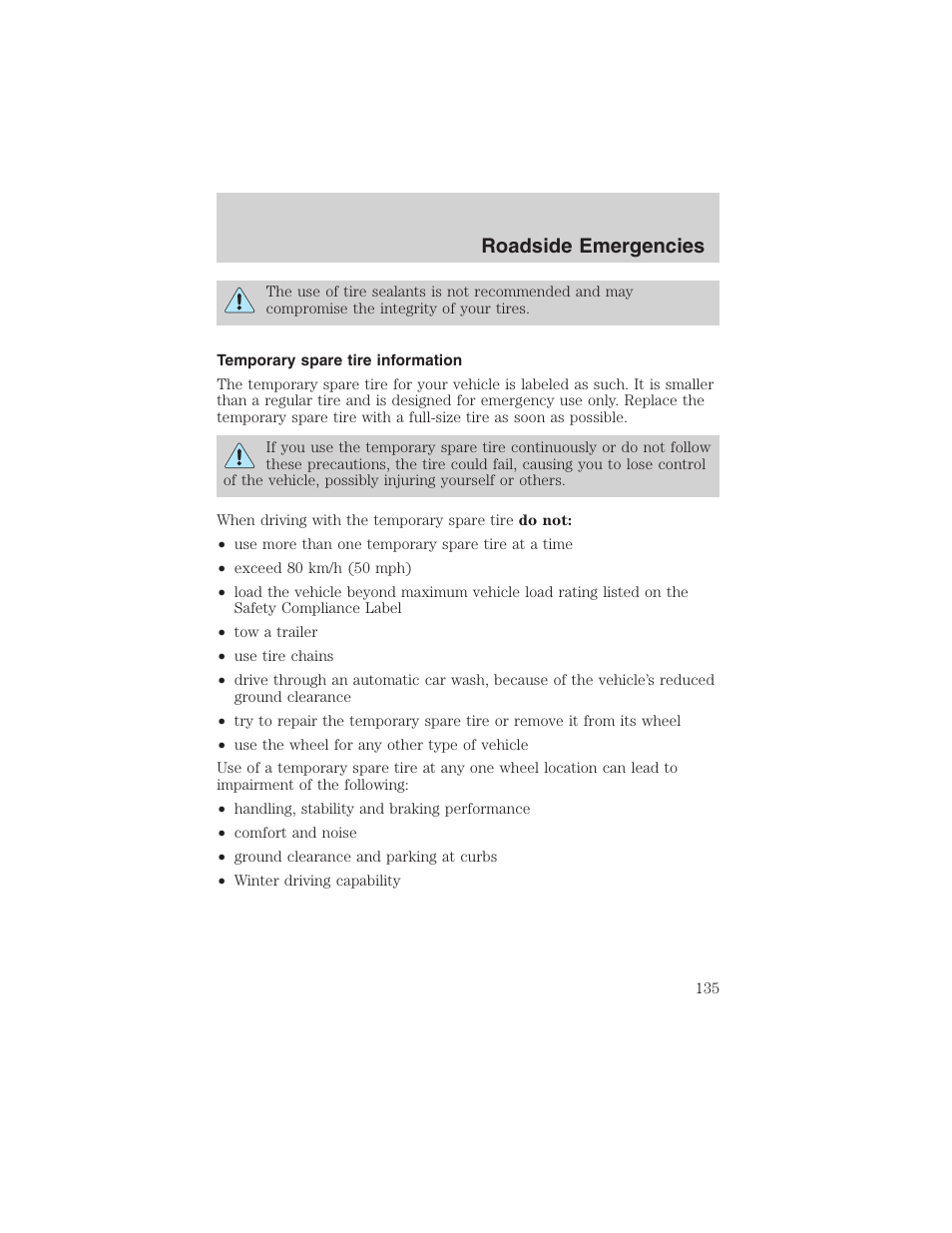 Roadside emergencies | FORD 2003 Focus User Manual | Page 135 / 216