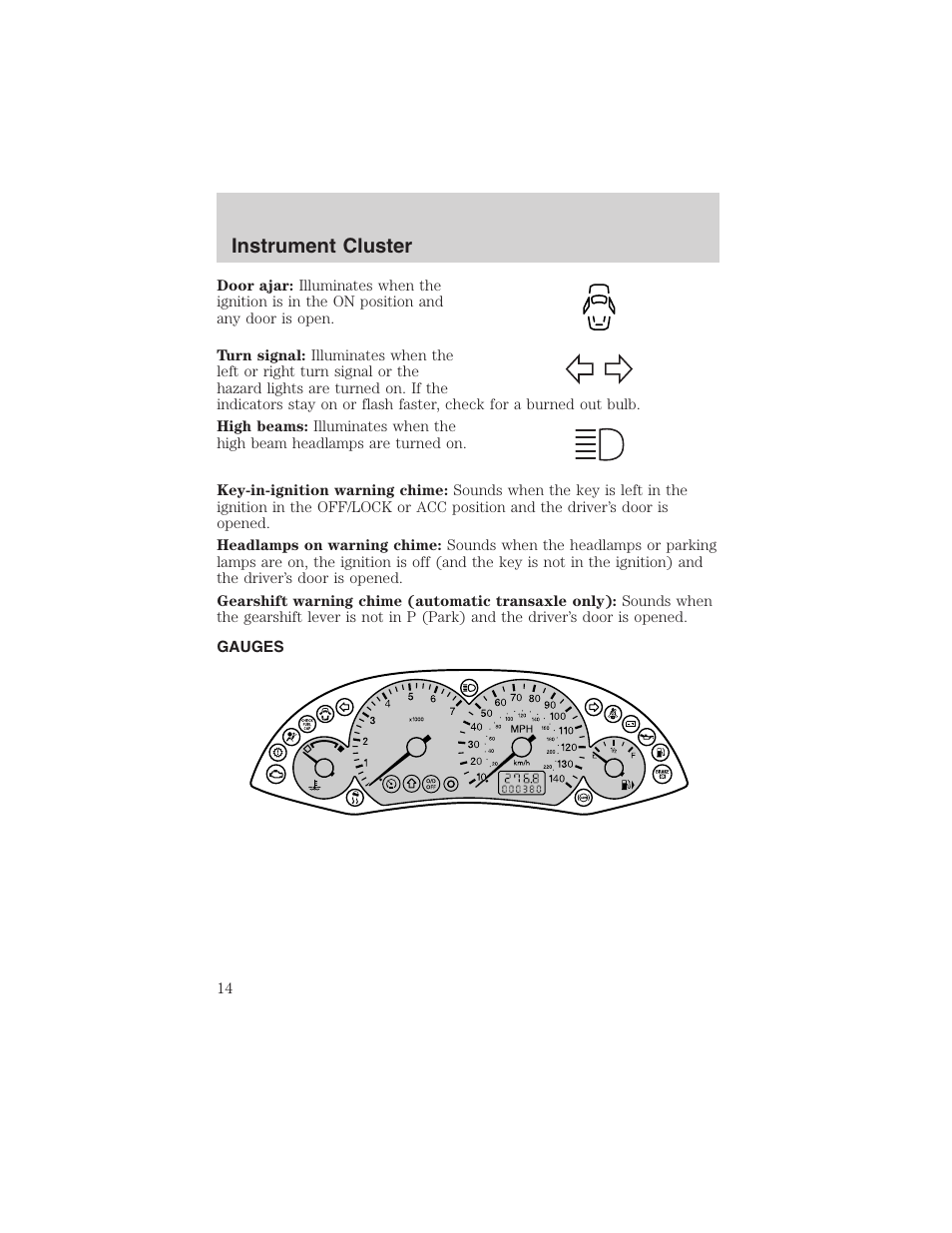 Instrument cluster | FORD 2003 Focus User Manual | Page 14 / 216