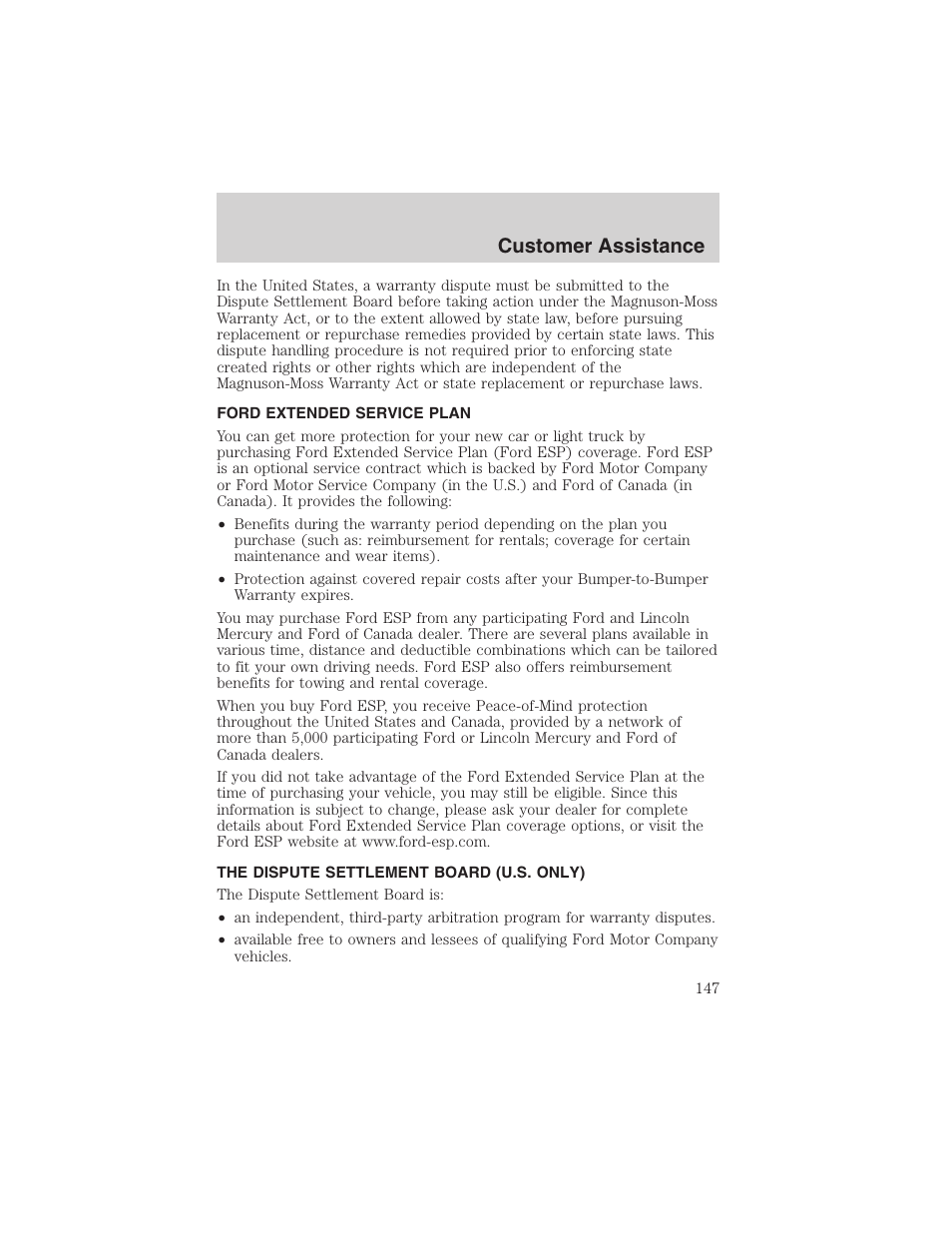 Customer assistance | FORD 2003 Focus User Manual | Page 147 / 216