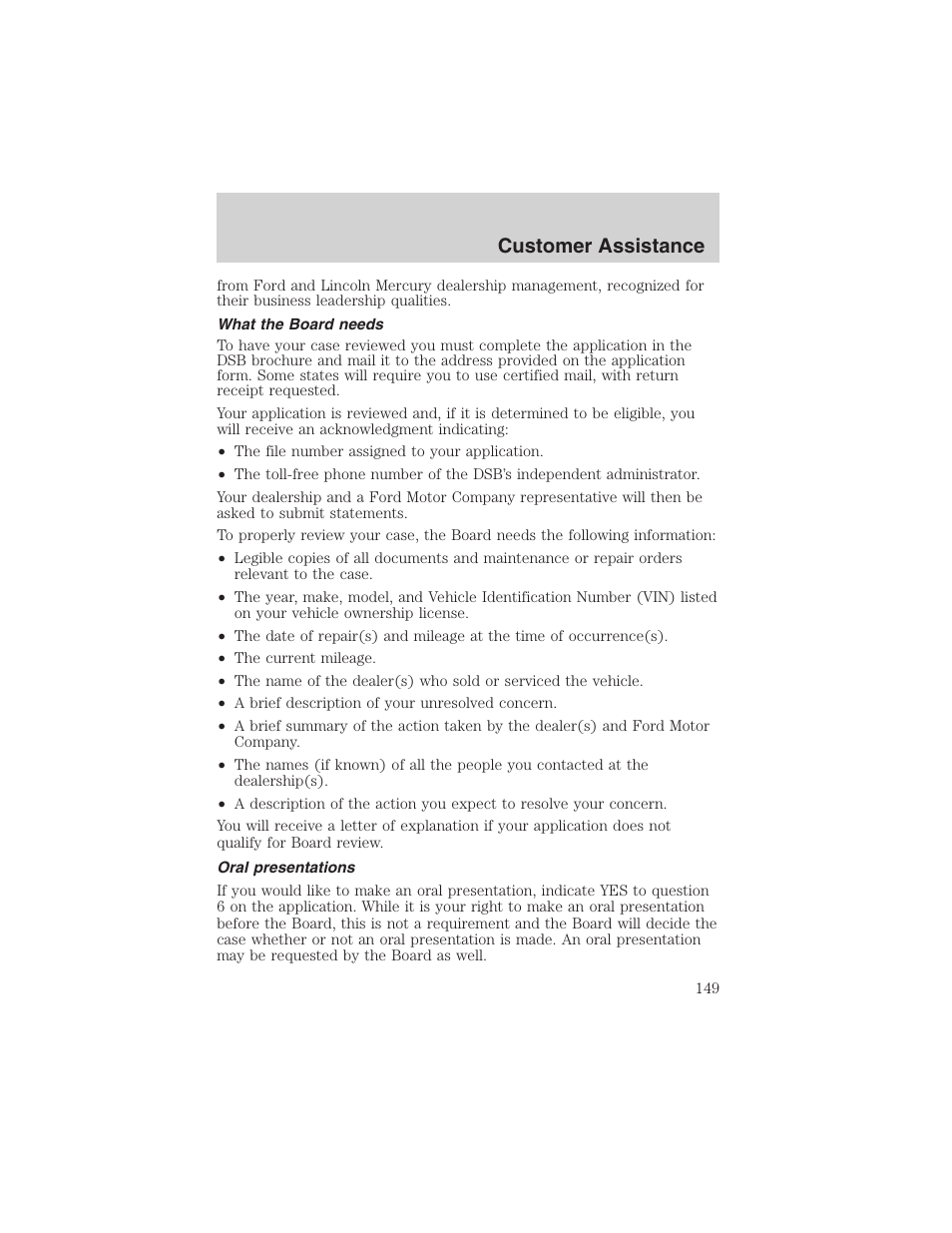 Customer assistance | FORD 2003 Focus User Manual | Page 149 / 216