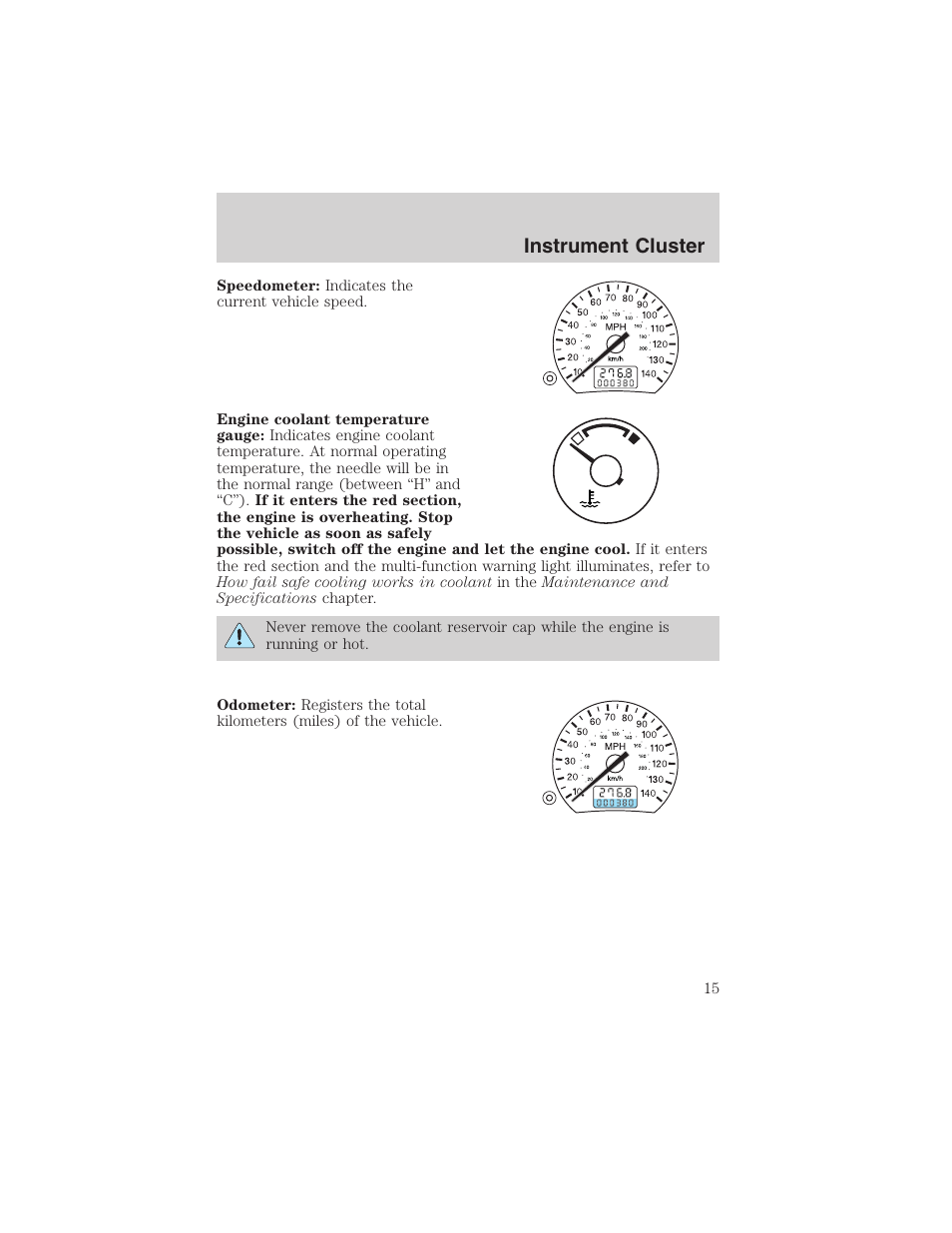 Instrument cluster | FORD 2003 Focus User Manual | Page 15 / 216