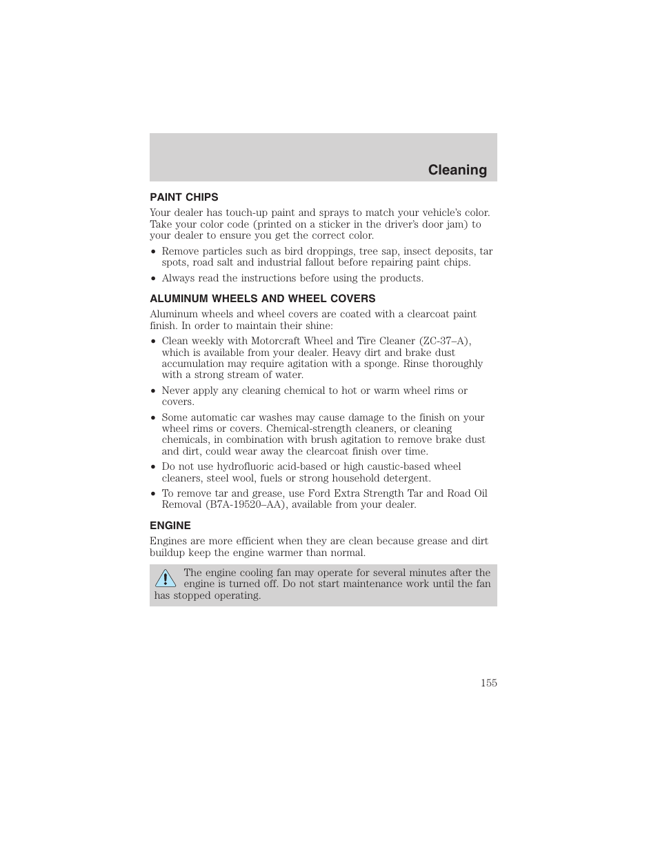 Cleaning | FORD 2003 Focus User Manual | Page 155 / 216