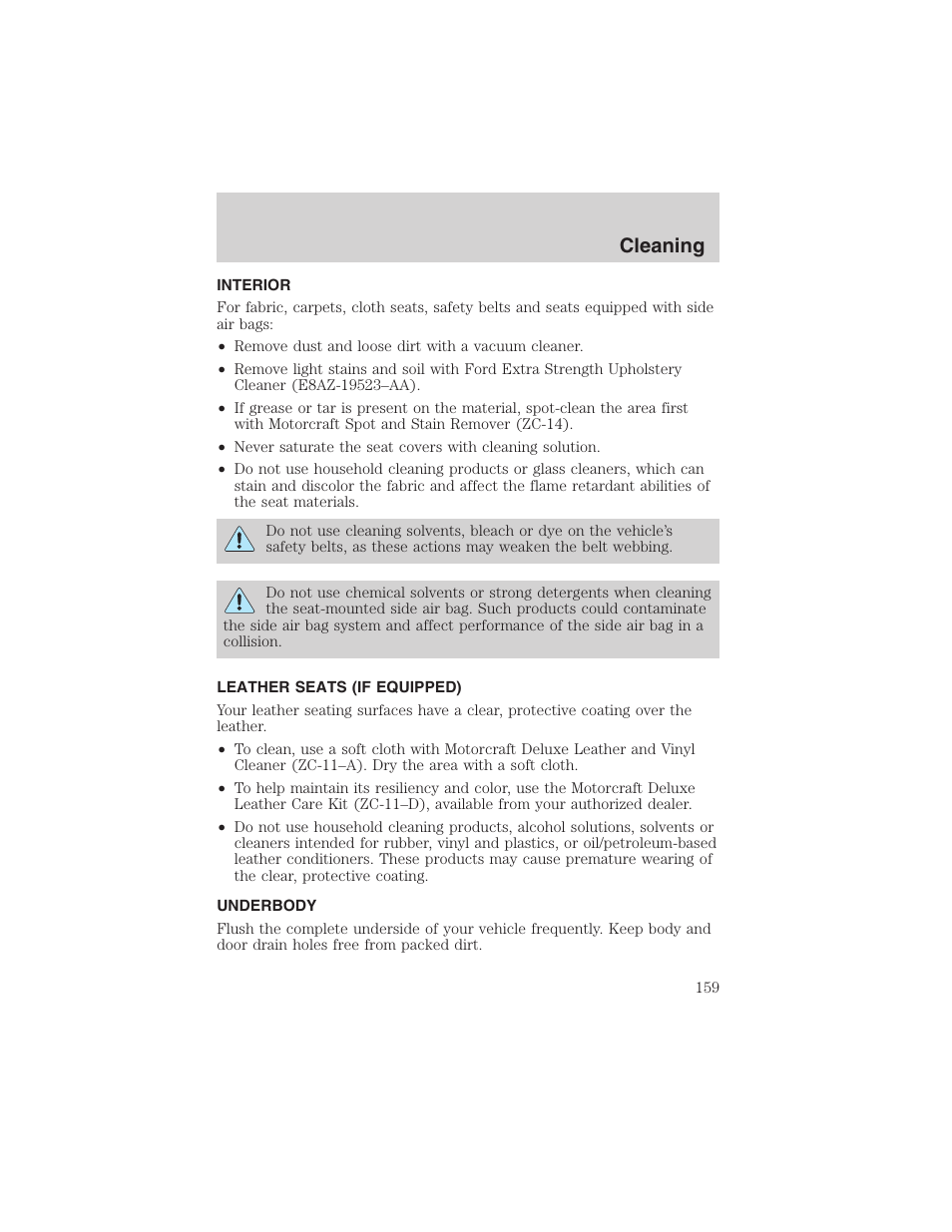 Cleaning | FORD 2003 Focus User Manual | Page 159 / 216