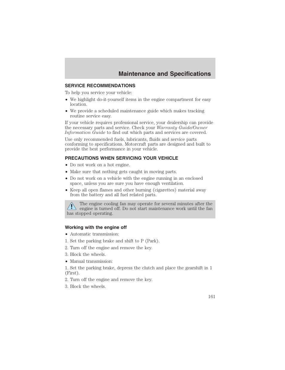 Maintenance and specifications | FORD 2003 Focus User Manual | Page 161 / 216