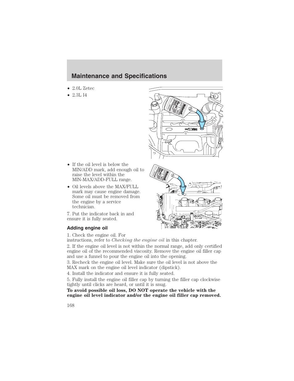 Maintenance and specifications | FORD 2003 Focus User Manual | Page 168 / 216