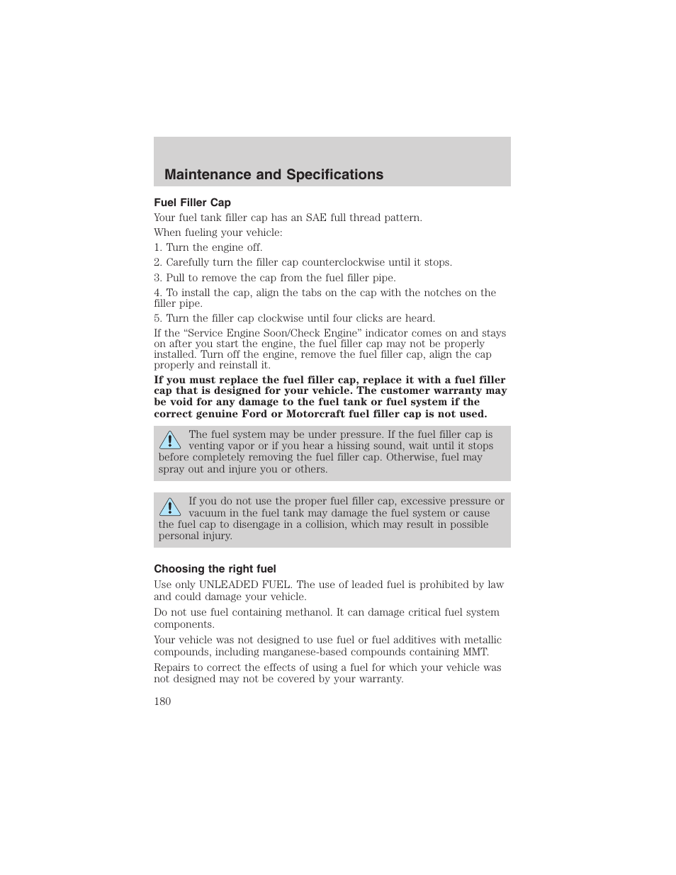 Maintenance and specifications | FORD 2003 Focus User Manual | Page 180 / 216