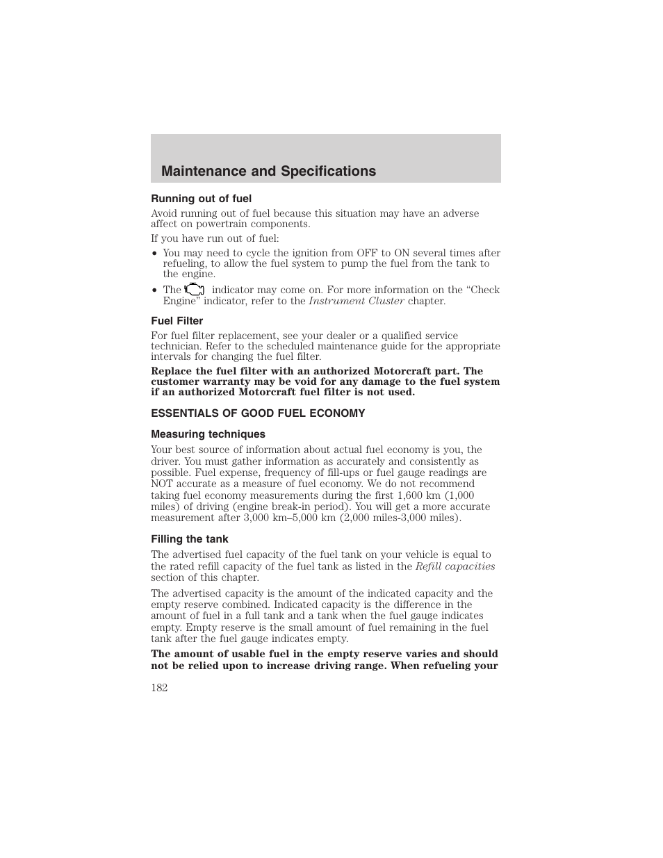 Maintenance and specifications | FORD 2003 Focus User Manual | Page 182 / 216