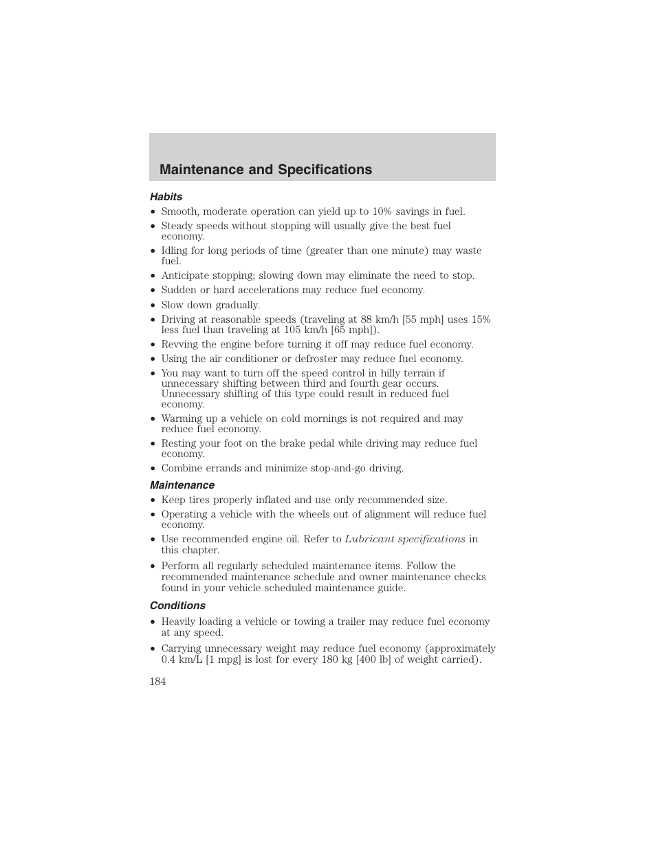 Maintenance and specifications | FORD 2003 Focus User Manual | Page 184 / 216