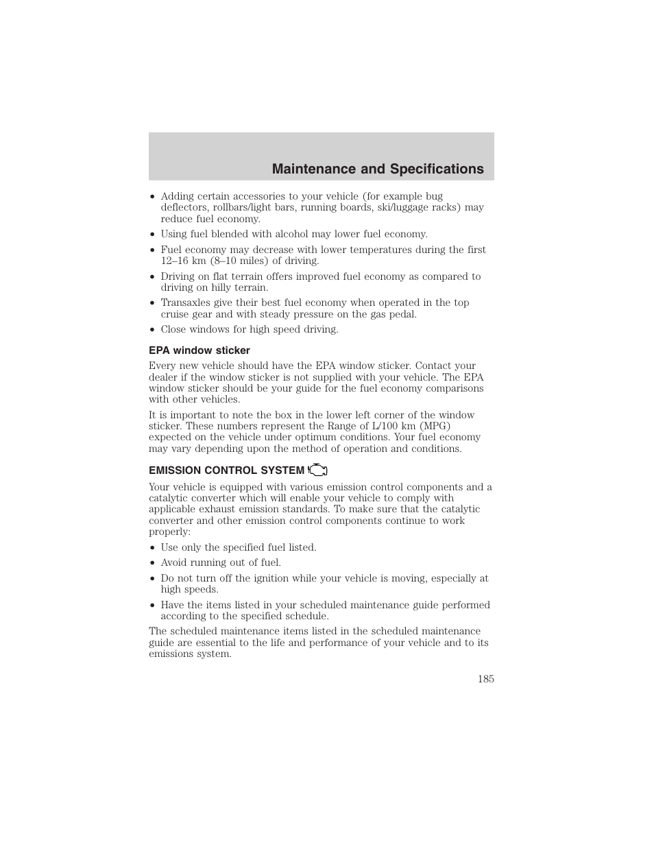 Maintenance and specifications | FORD 2003 Focus User Manual | Page 185 / 216
