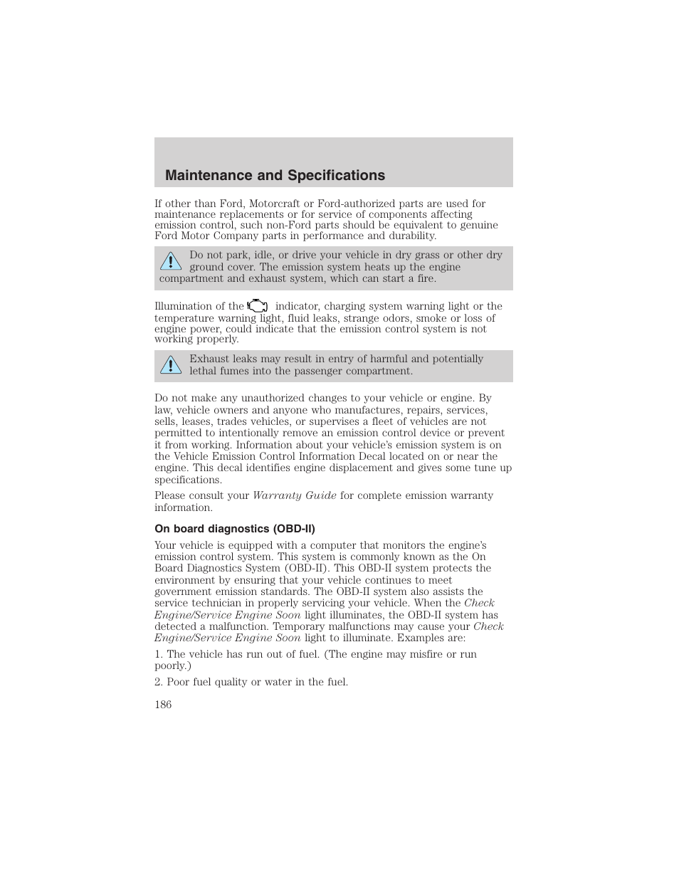 Maintenance and specifications | FORD 2003 Focus User Manual | Page 186 / 216