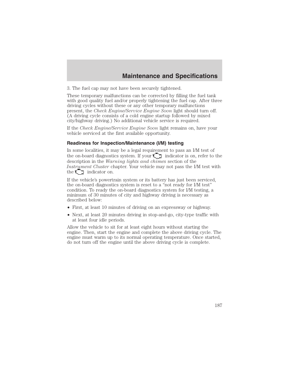 Maintenance and specifications | FORD 2003 Focus User Manual | Page 187 / 216