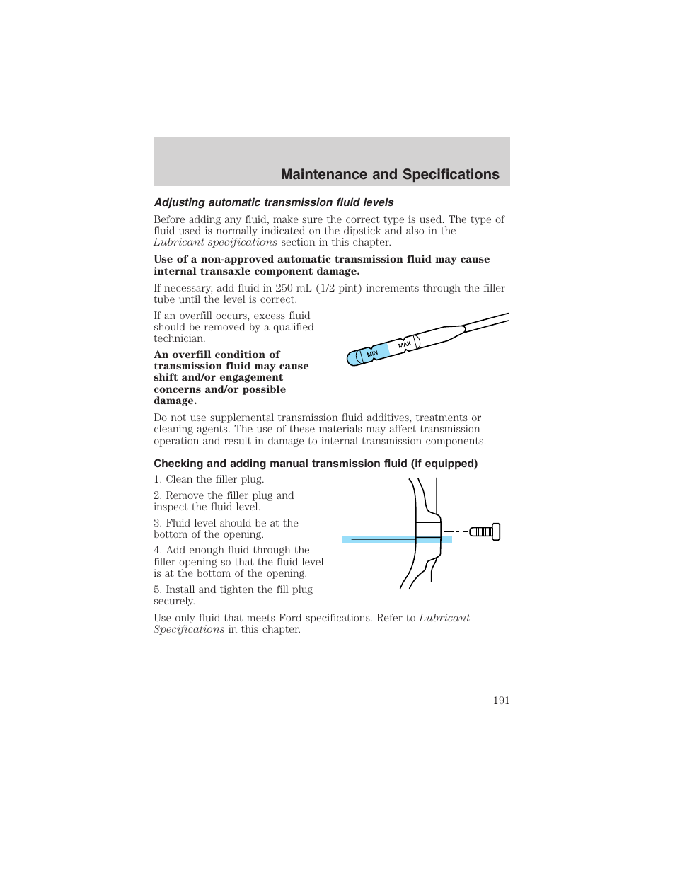 Maintenance and specifications | FORD 2003 Focus User Manual | Page 191 / 216