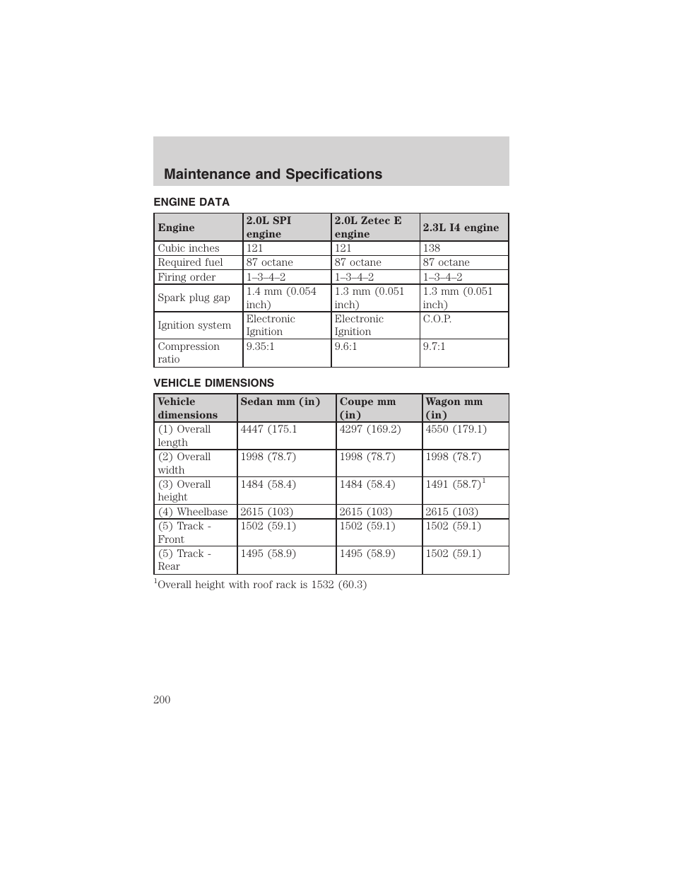 Maintenance and specifications | FORD 2003 Focus User Manual | Page 200 / 216