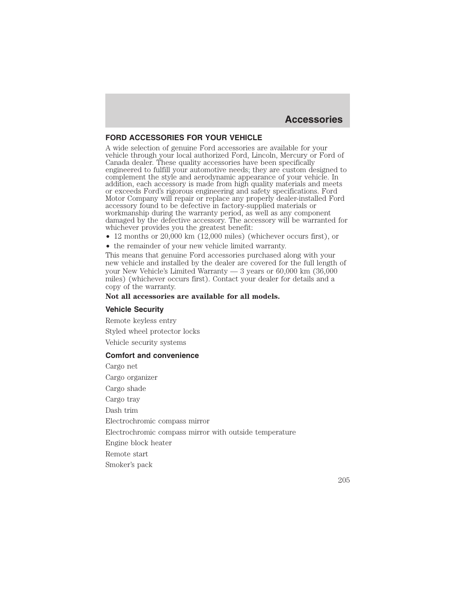 Accessories | FORD 2003 Focus User Manual | Page 205 / 216