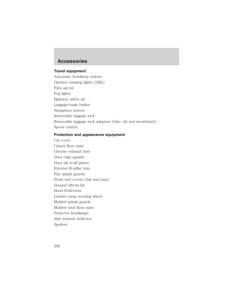 Accessories | FORD 2003 Focus User Manual | Page 206 / 216