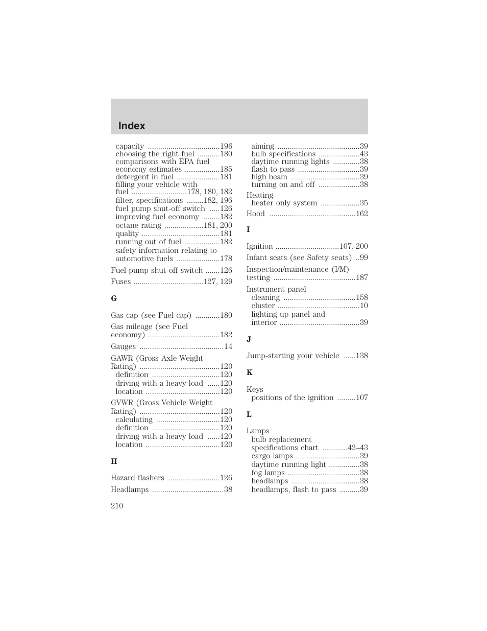 Index | FORD 2003 Focus User Manual | Page 210 / 216