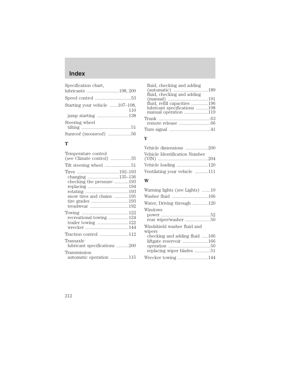 Index | FORD 2003 Focus User Manual | Page 212 / 216
