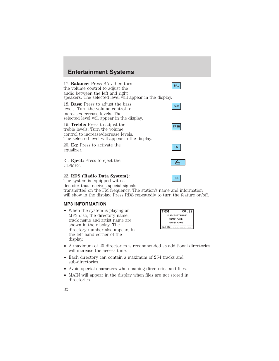 Entertainment systems | FORD 2003 Focus User Manual | Page 32 / 216