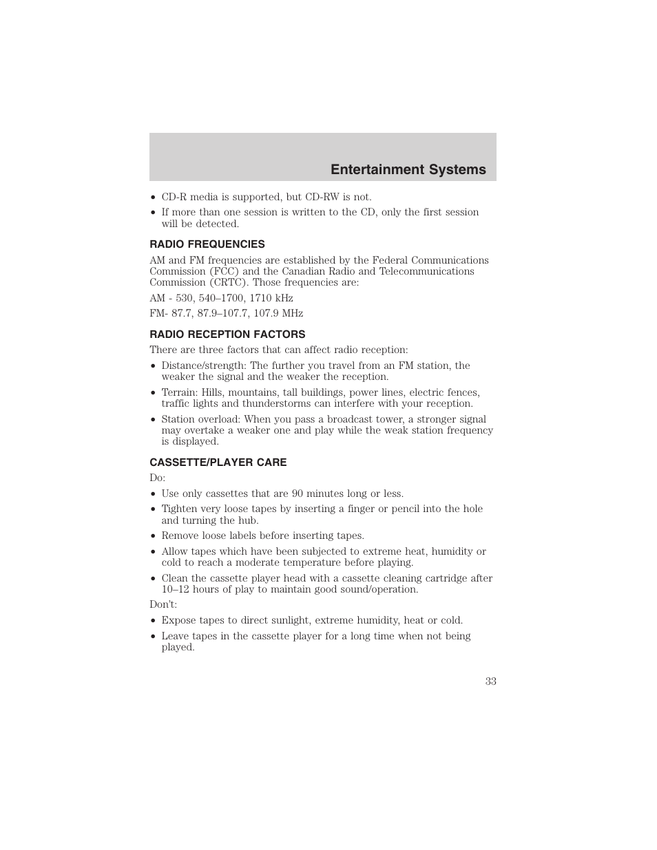 Entertainment systems | FORD 2003 Focus User Manual | Page 33 / 216