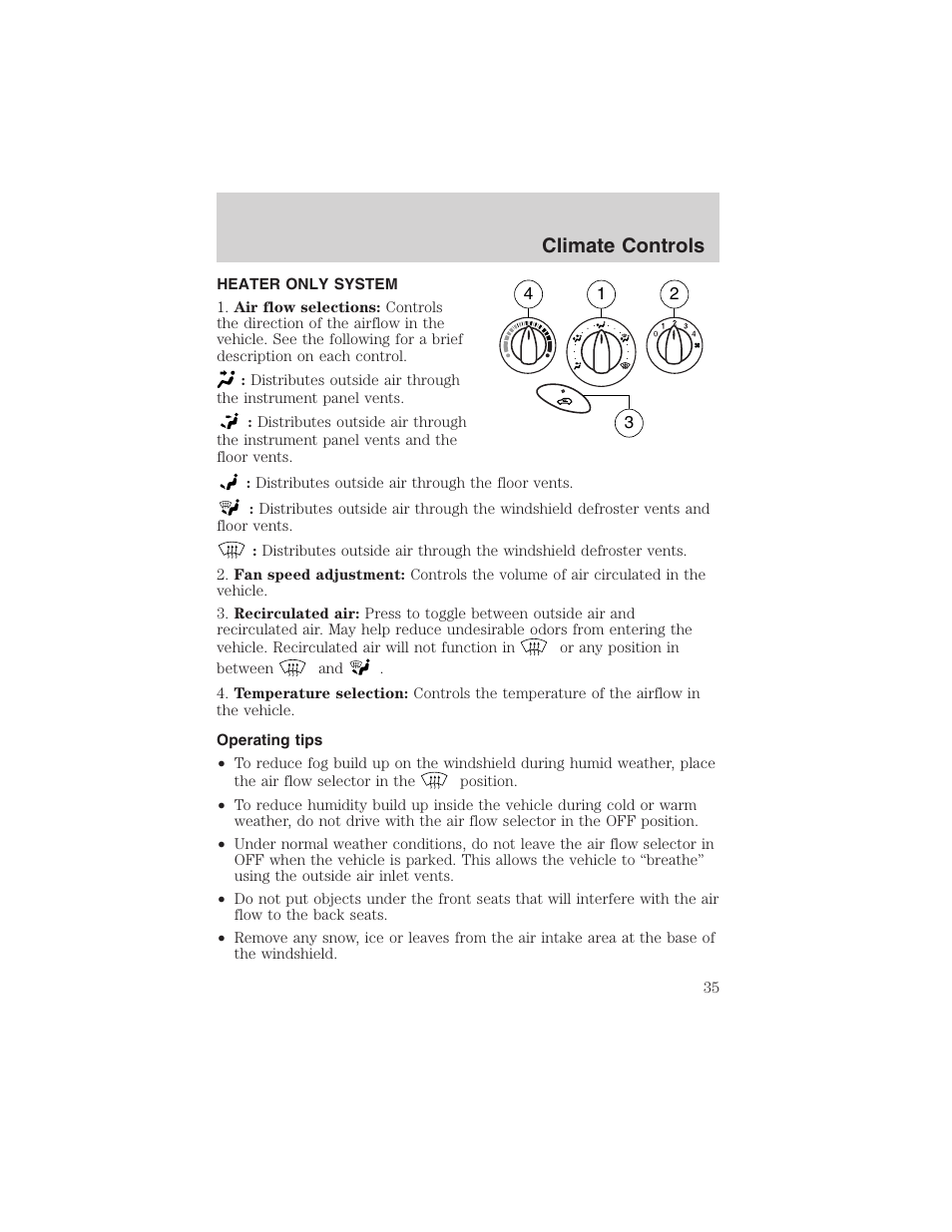 Climate controls | FORD 2003 Focus User Manual | Page 35 / 216