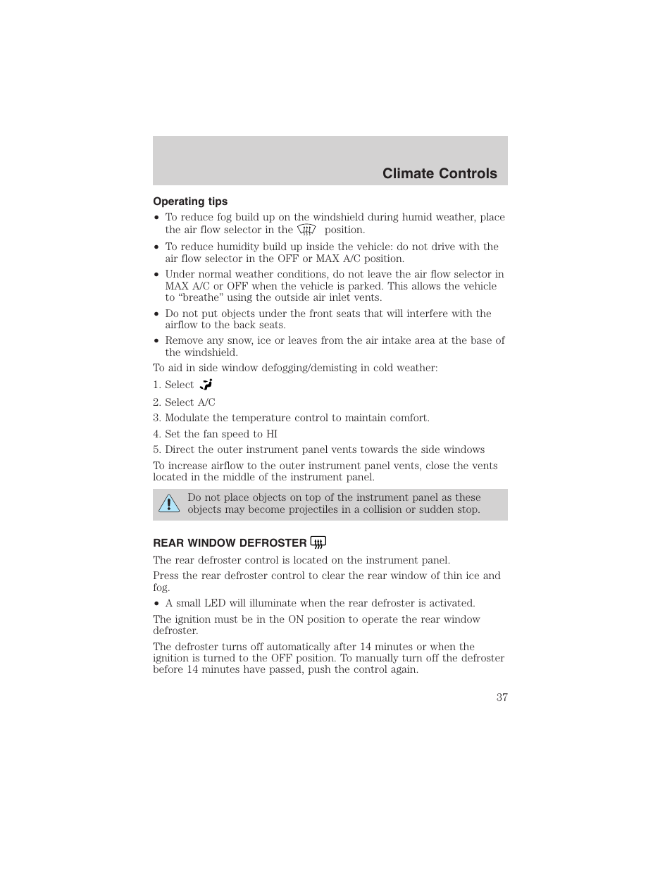 Climate controls | FORD 2003 Focus User Manual | Page 37 / 216