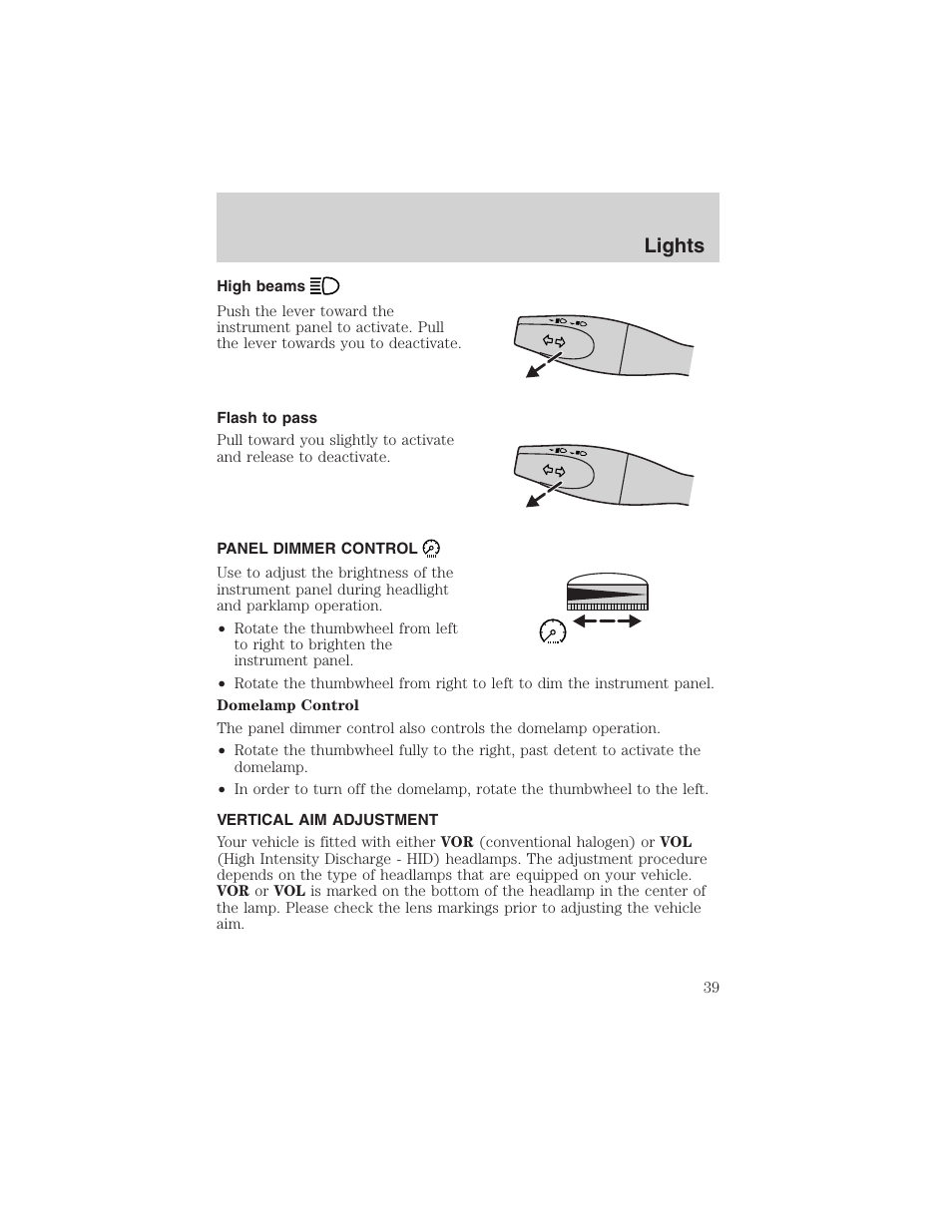 Lights | FORD 2003 Focus User Manual | Page 39 / 216