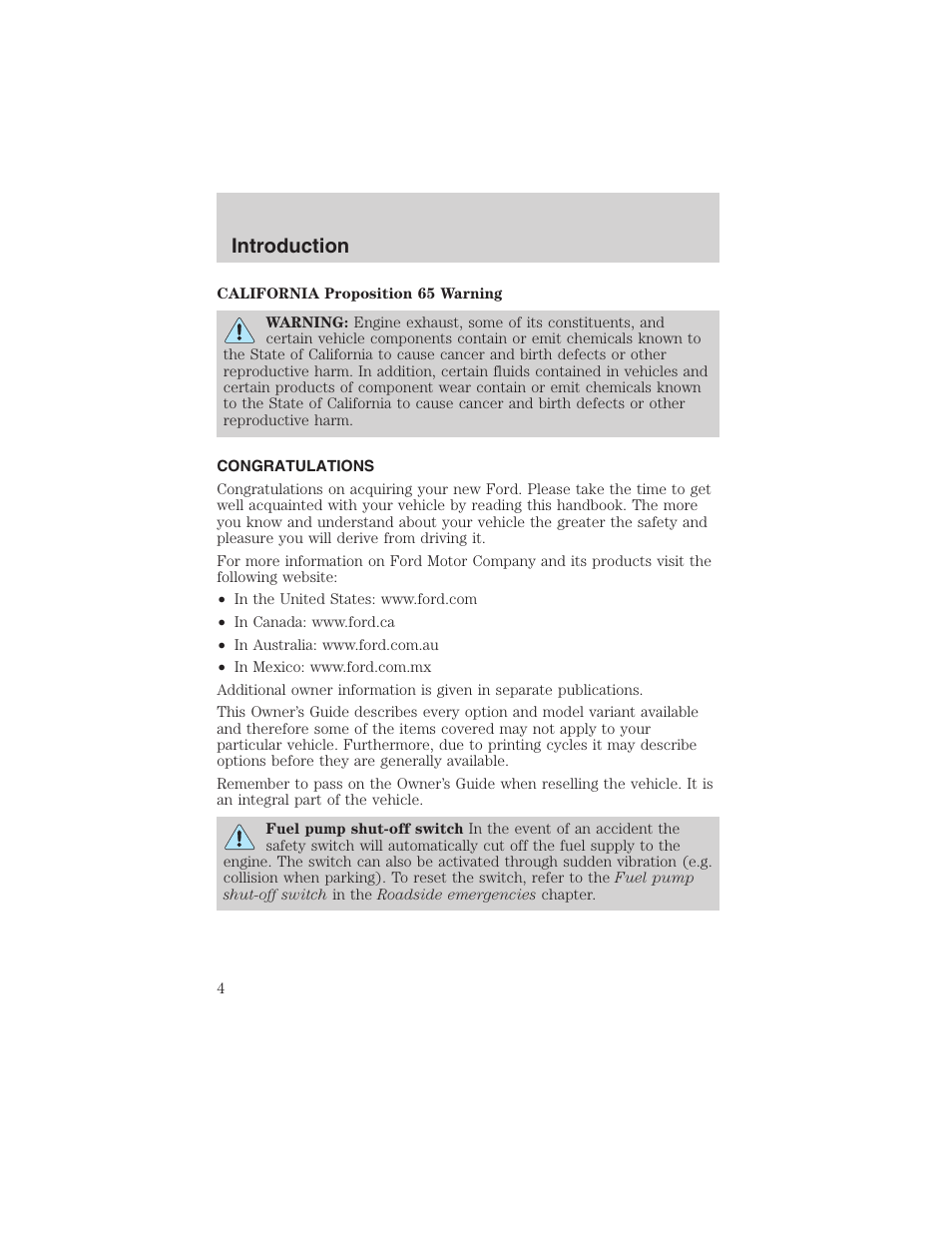 Introduction | FORD 2003 Focus User Manual | Page 4 / 216