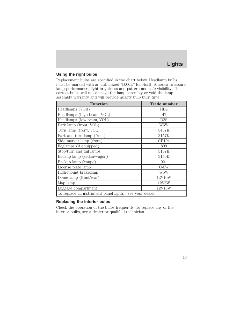 Lights | FORD 2003 Focus User Manual | Page 43 / 216
