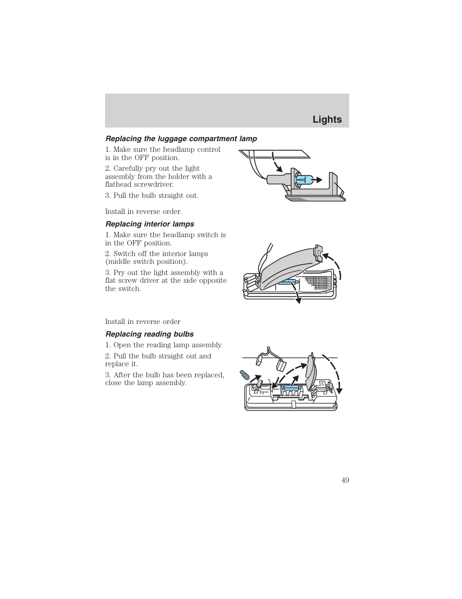 Lights | FORD 2003 Focus User Manual | Page 49 / 216