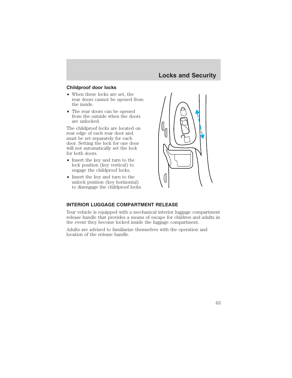 Locks and security | FORD 2003 Focus User Manual | Page 63 / 216