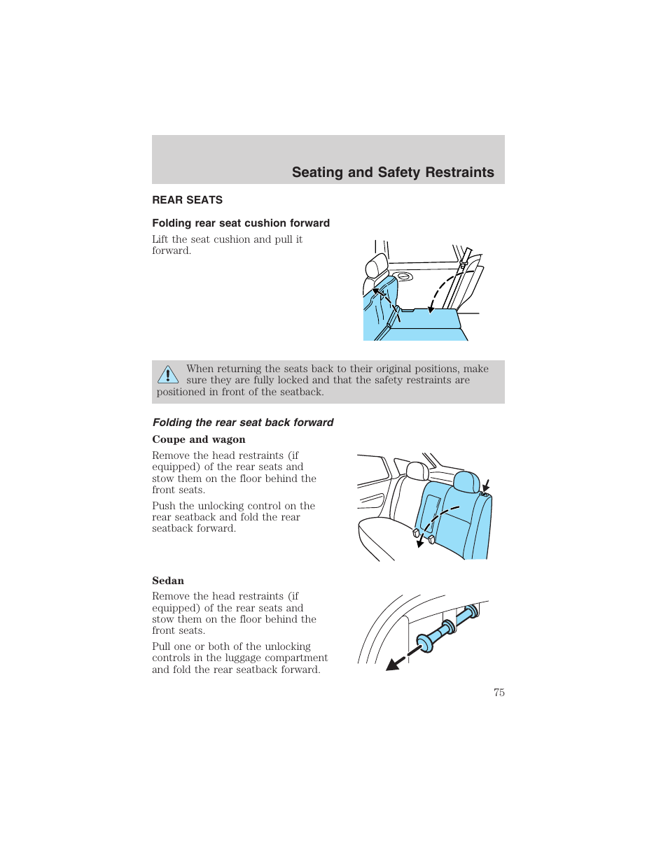Seating and safety restraints | FORD 2003 Focus User Manual | Page 75 / 216