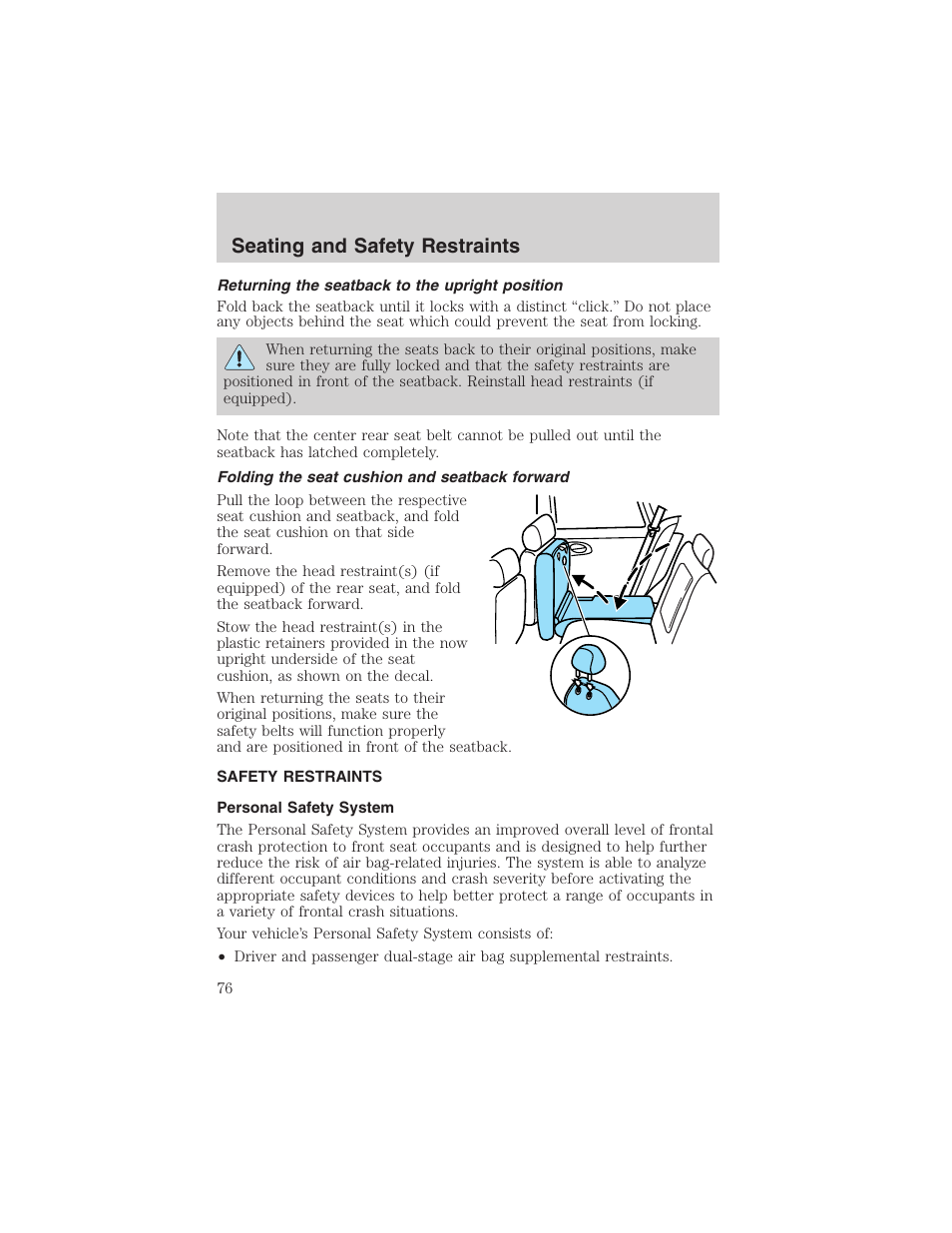 Seating and safety restraints | FORD 2003 Focus User Manual | Page 76 / 216