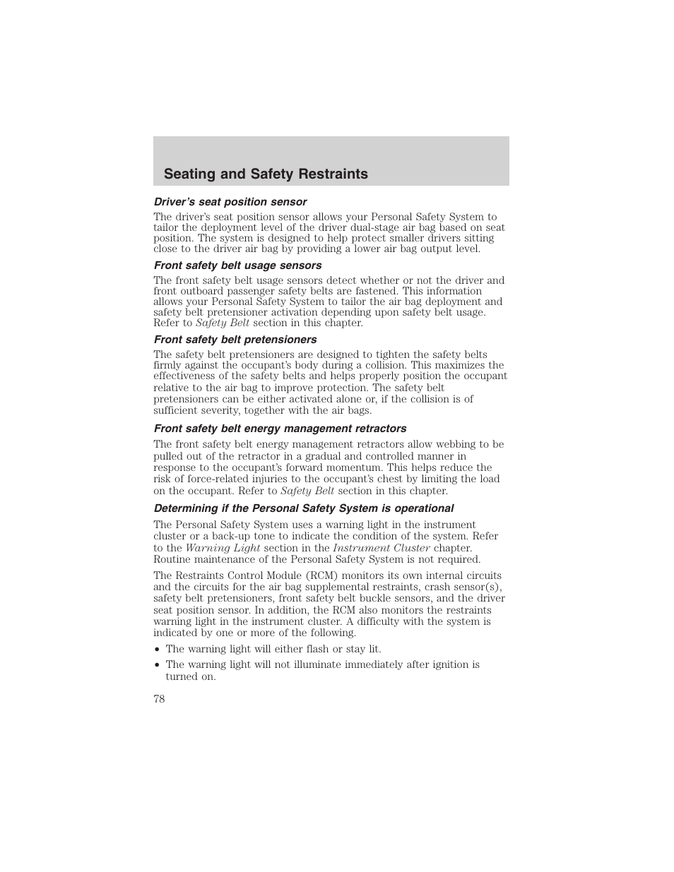 Seating and safety restraints | FORD 2003 Focus User Manual | Page 78 / 216