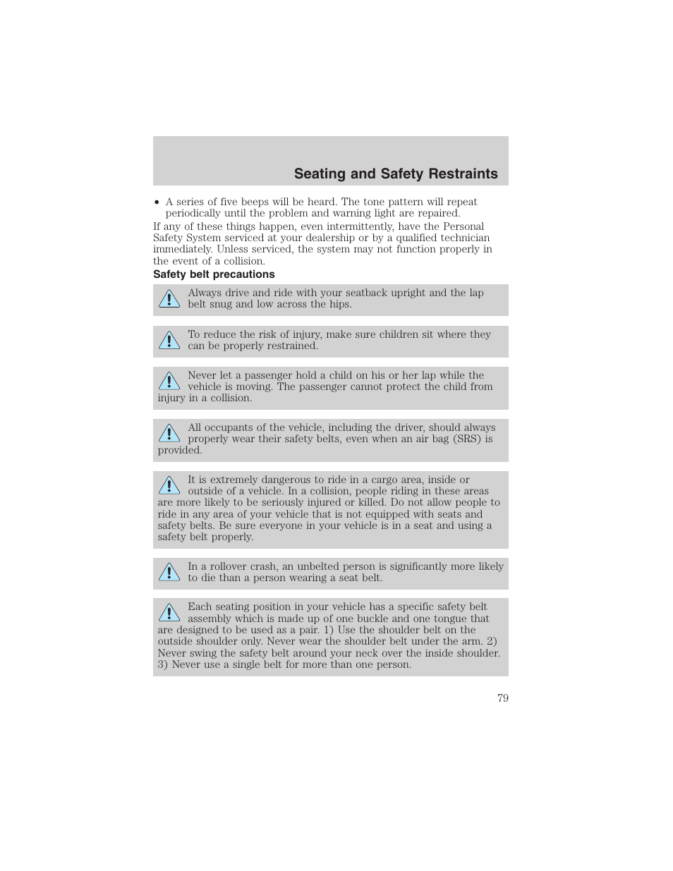 Seating and safety restraints | FORD 2003 Focus User Manual | Page 79 / 216