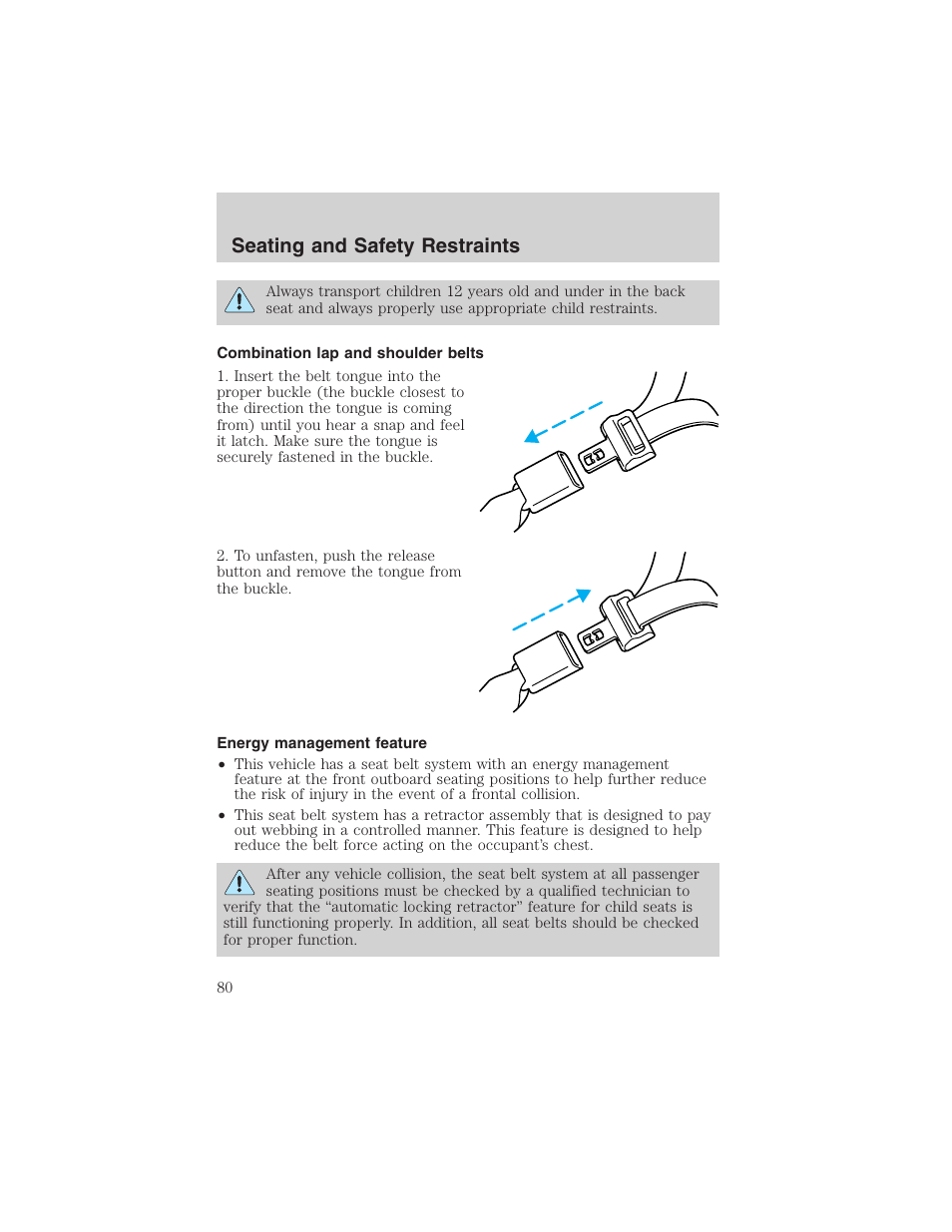 Seating and safety restraints | FORD 2003 Focus User Manual | Page 80 / 216