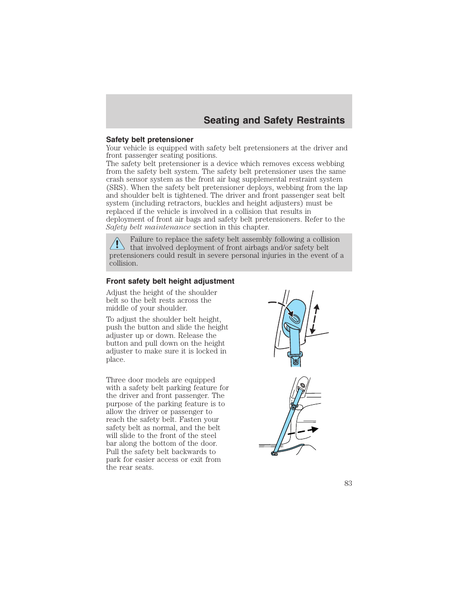 Seating and safety restraints | FORD 2003 Focus User Manual | Page 83 / 216
