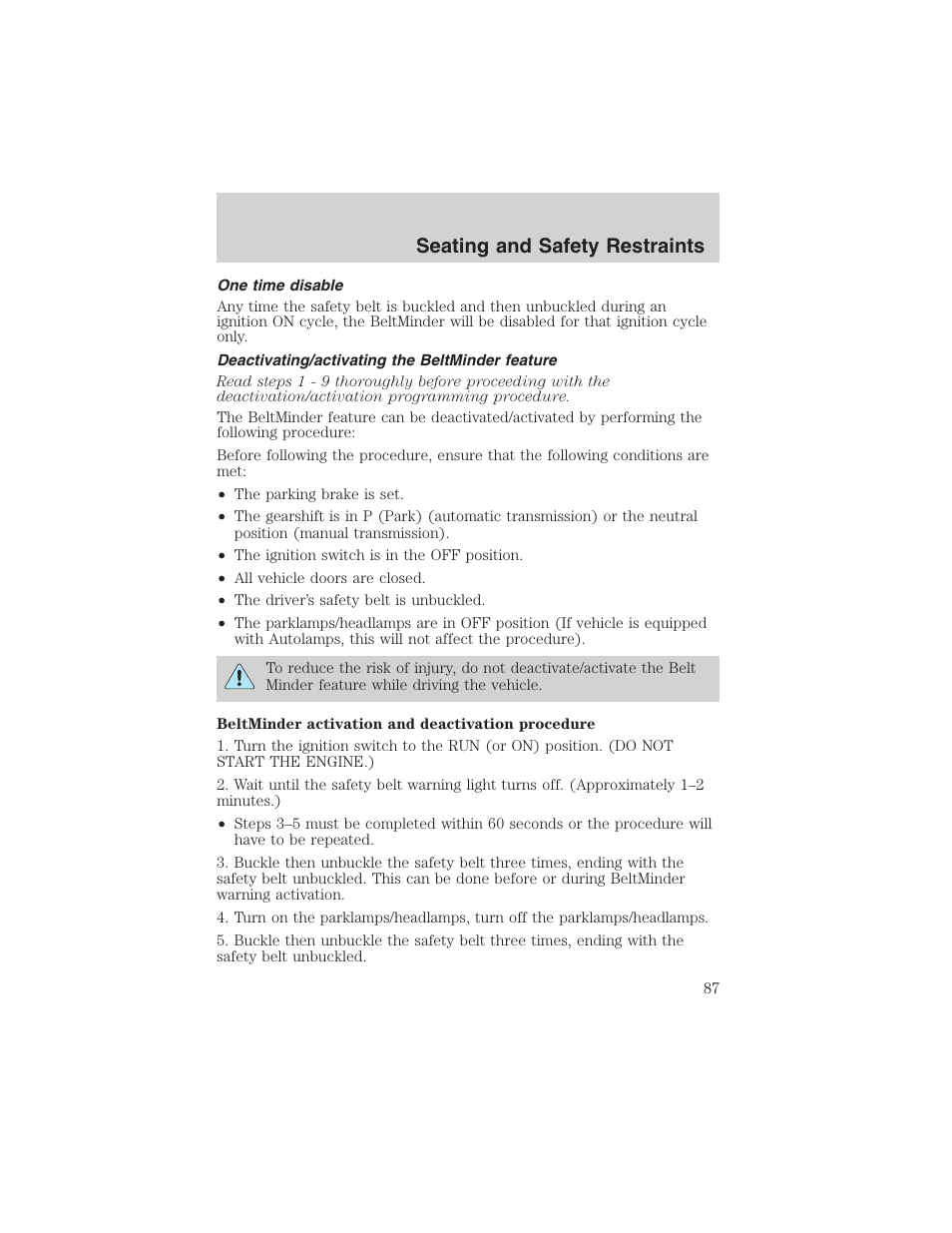 Seating and safety restraints | FORD 2003 Focus User Manual | Page 87 / 216