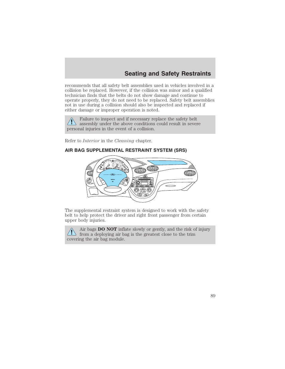 Seating and safety restraints | FORD 2003 Focus User Manual | Page 89 / 216