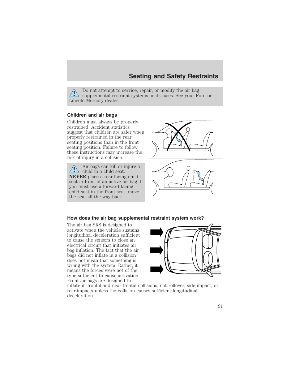 Seating and safety restraints | FORD 2003 Focus User Manual | Page 91 / 216