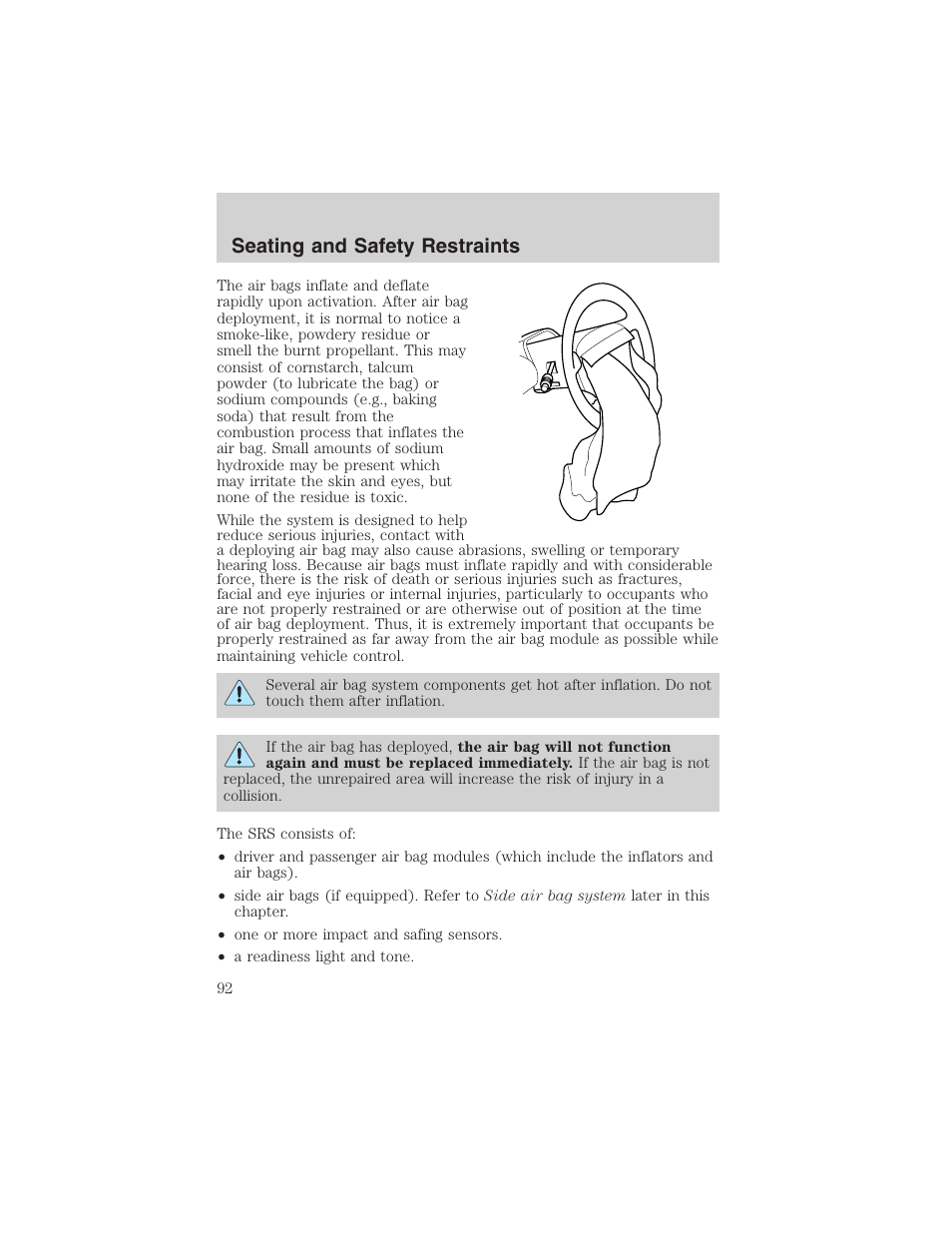 Seating and safety restraints | FORD 2003 Focus User Manual | Page 92 / 216