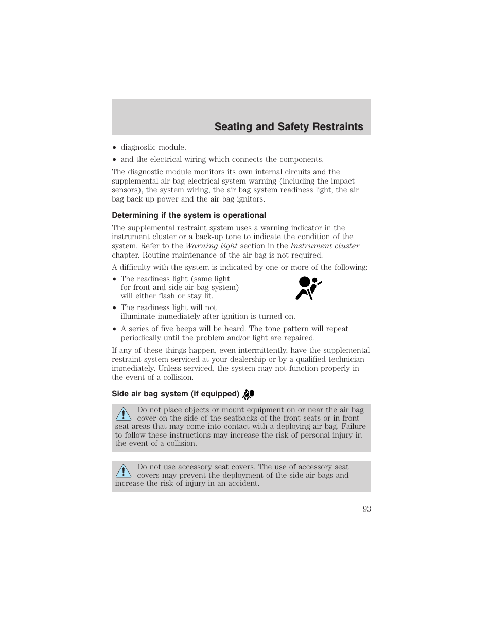 Seating and safety restraints | FORD 2003 Focus User Manual | Page 93 / 216