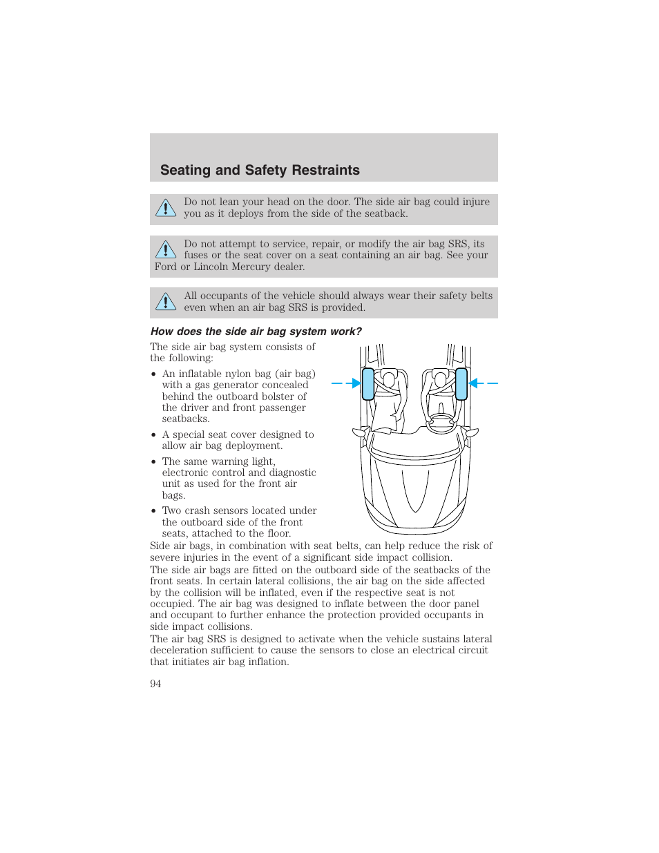 Seating and safety restraints | FORD 2003 Focus User Manual | Page 94 / 216