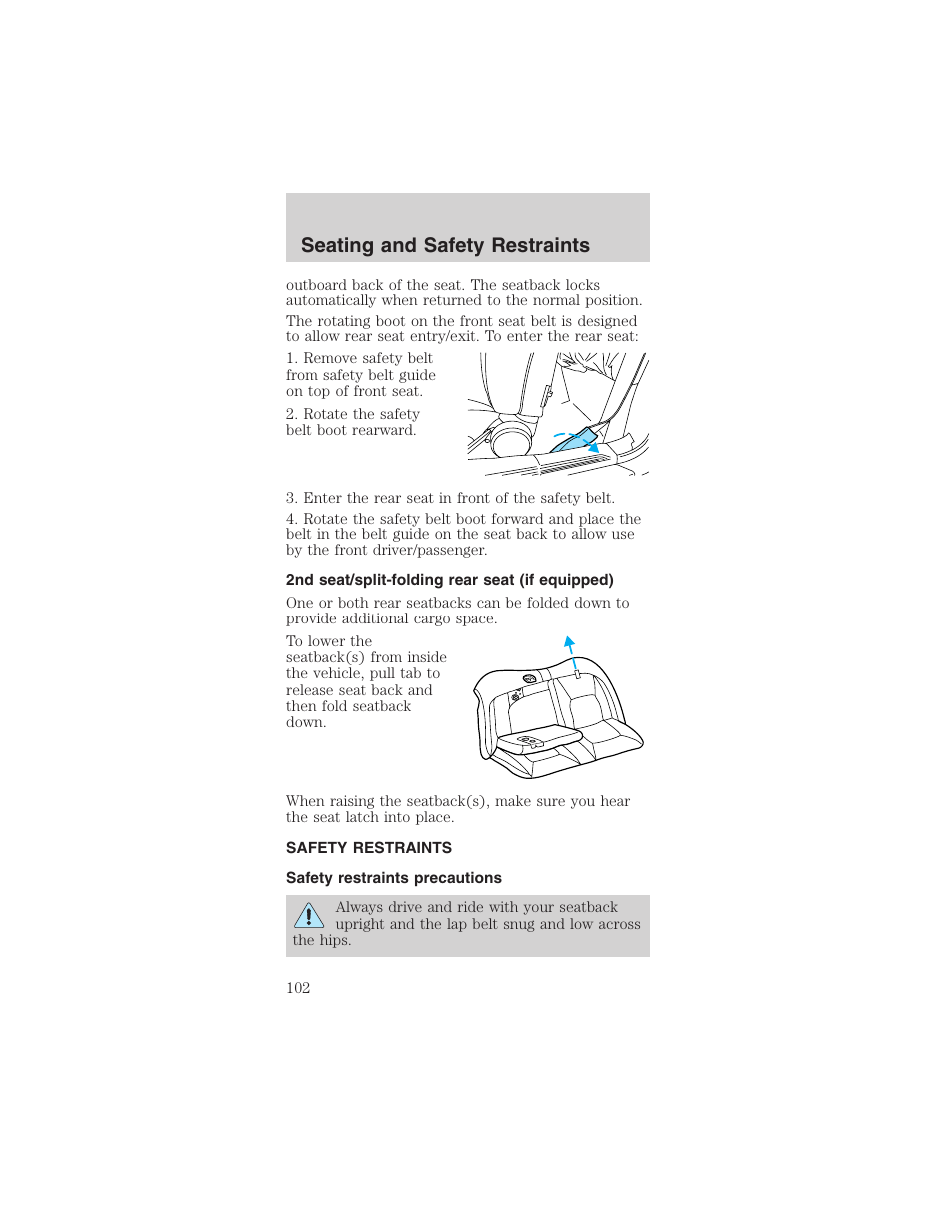 Seating and safety restraints | FORD 2003 Mustang v.1 User Manual | Page 102 / 256