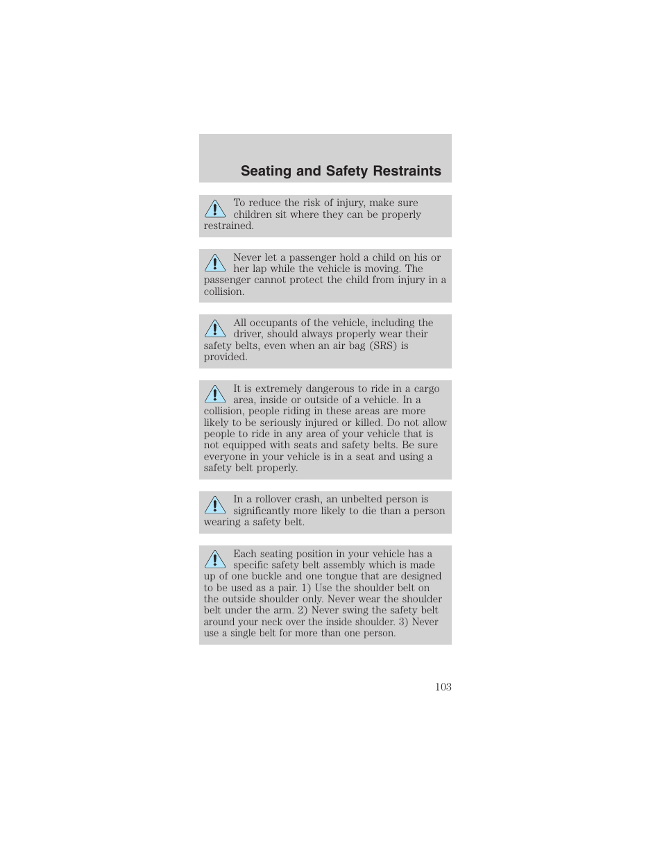 Seating and safety restraints | FORD 2003 Mustang v.1 User Manual | Page 103 / 256