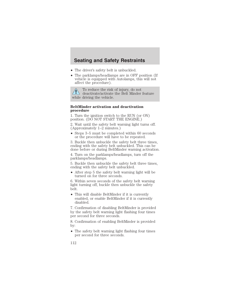 Seating and safety restraints | FORD 2003 Mustang v.1 User Manual | Page 112 / 256