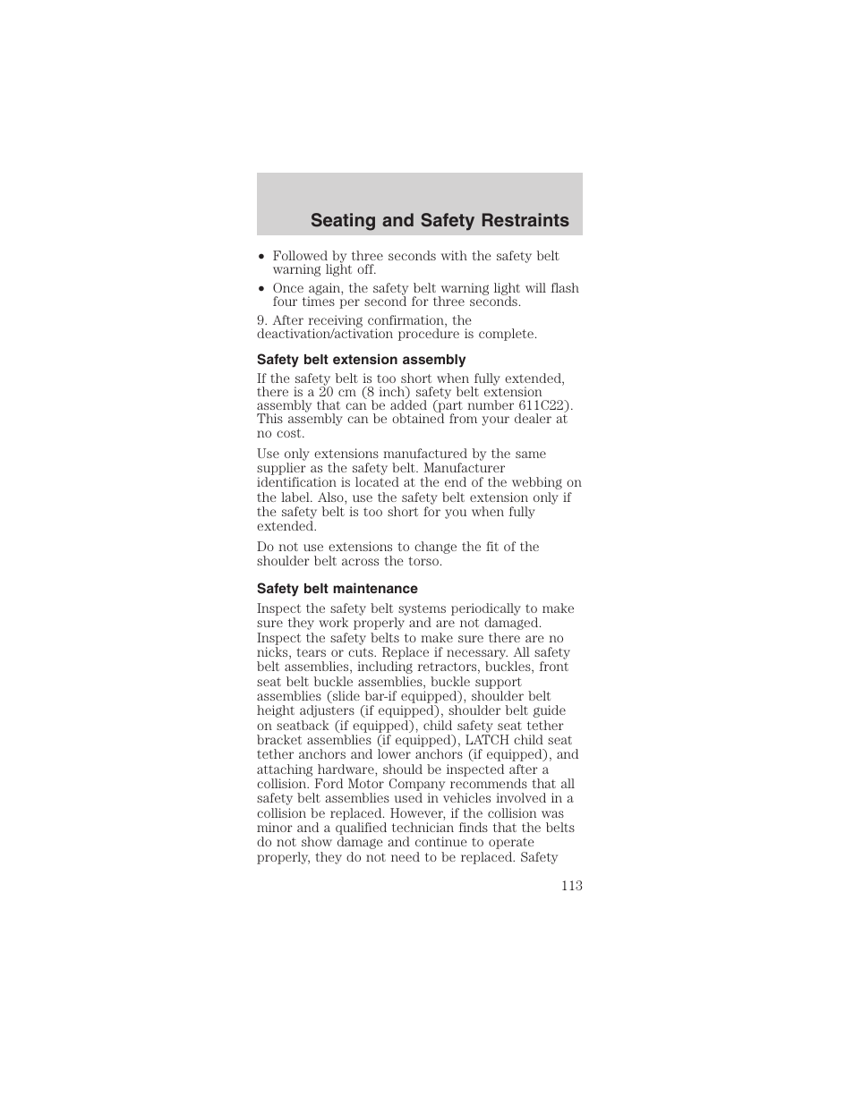 Seating and safety restraints | FORD 2003 Mustang v.1 User Manual | Page 113 / 256